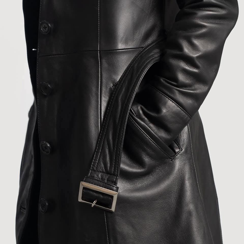 Women Alpine Black Long Leather Coat
