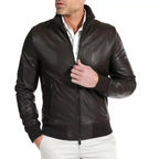 Chocolate Brown Leather Bomber Jacket