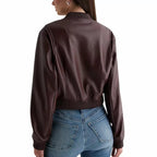 Womens Brown Leather Bomber Jacket