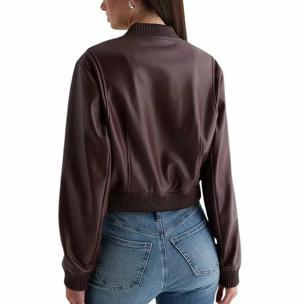 Womens Brown Leather Bomber Jacket