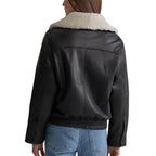 Womens Black Leather Jacket with Shearling Collar