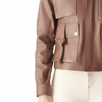 Brown Leather Bomber Jacket Womens