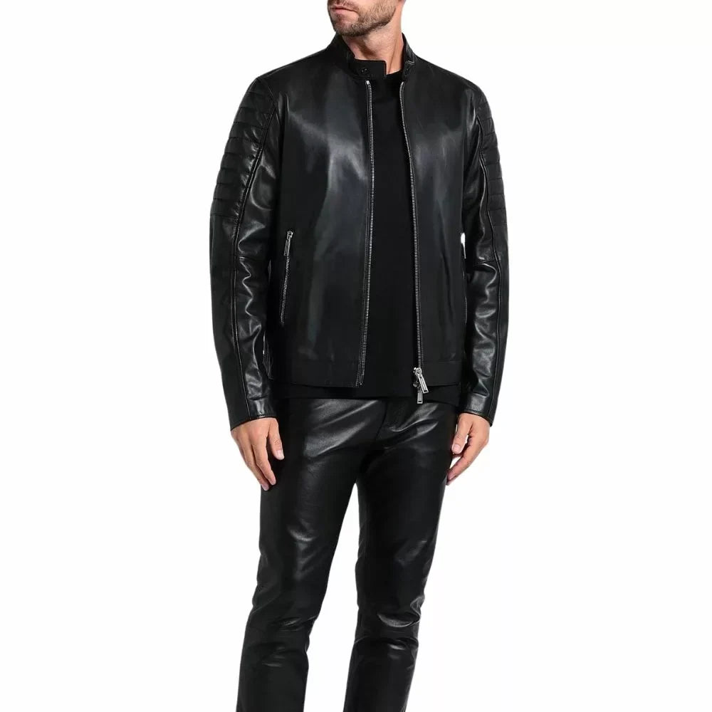 Black Quilted Leather Jacket Cafe Racer