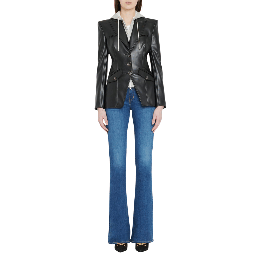 Womens Black Leather Dickey Jacket