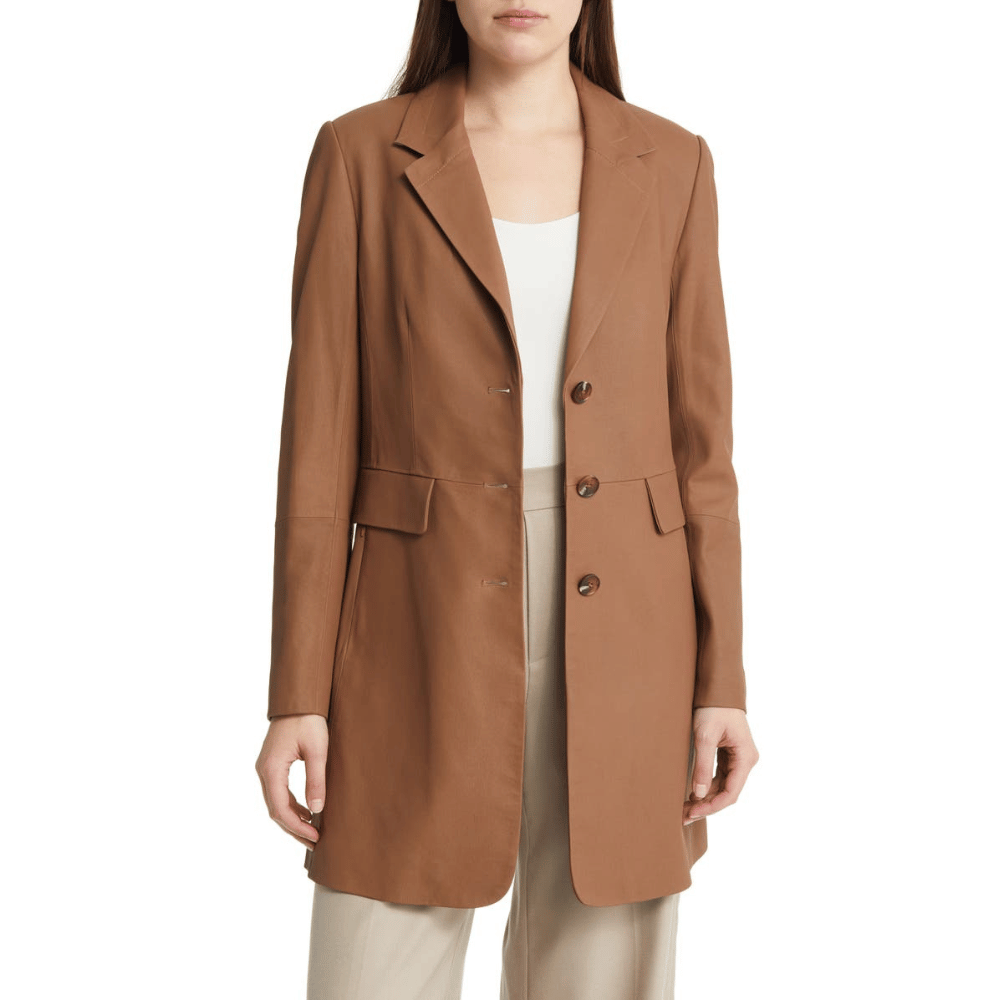Womens Brown Long Coat Real Leather