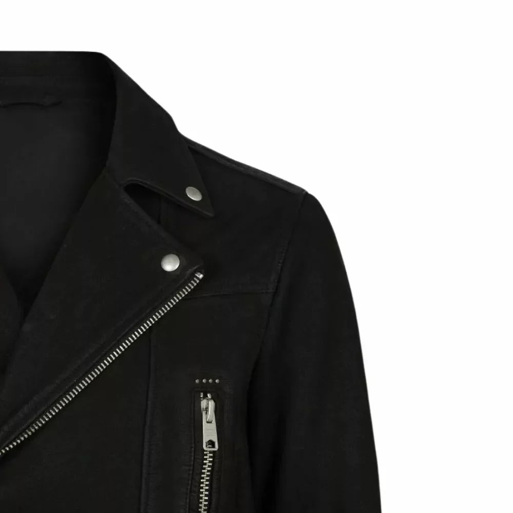 Mens Black Leather Suede Biker Jacket