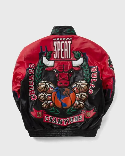 3 Peat Chicago Bulls Leather Jacket back view