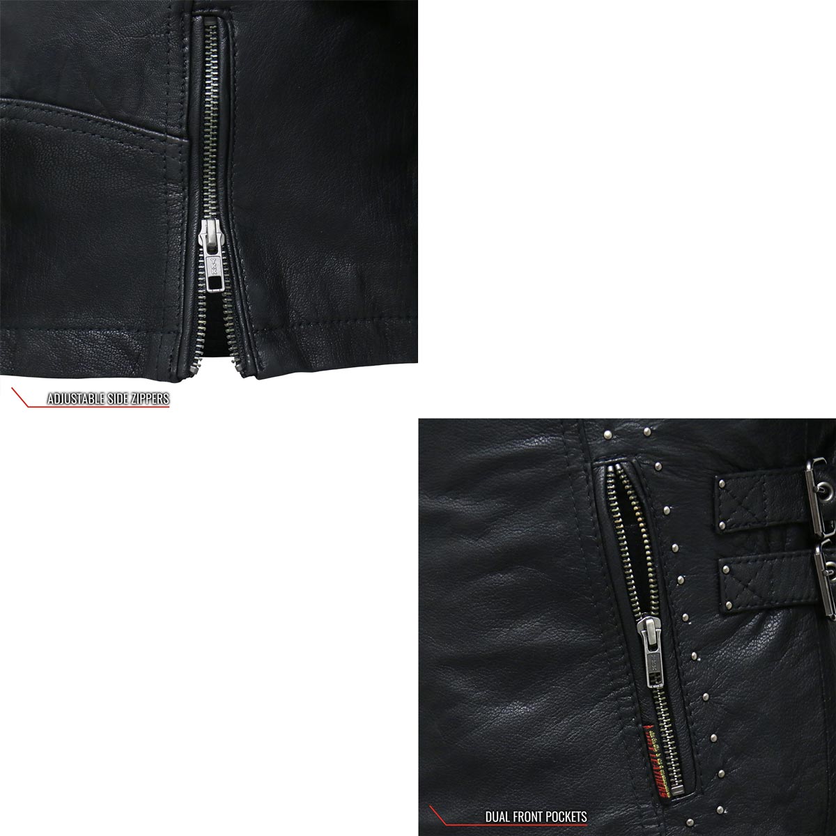 Hot Leathers Ladies Silver Fringe Black Leather Motorcycle Jacket - JKL1028