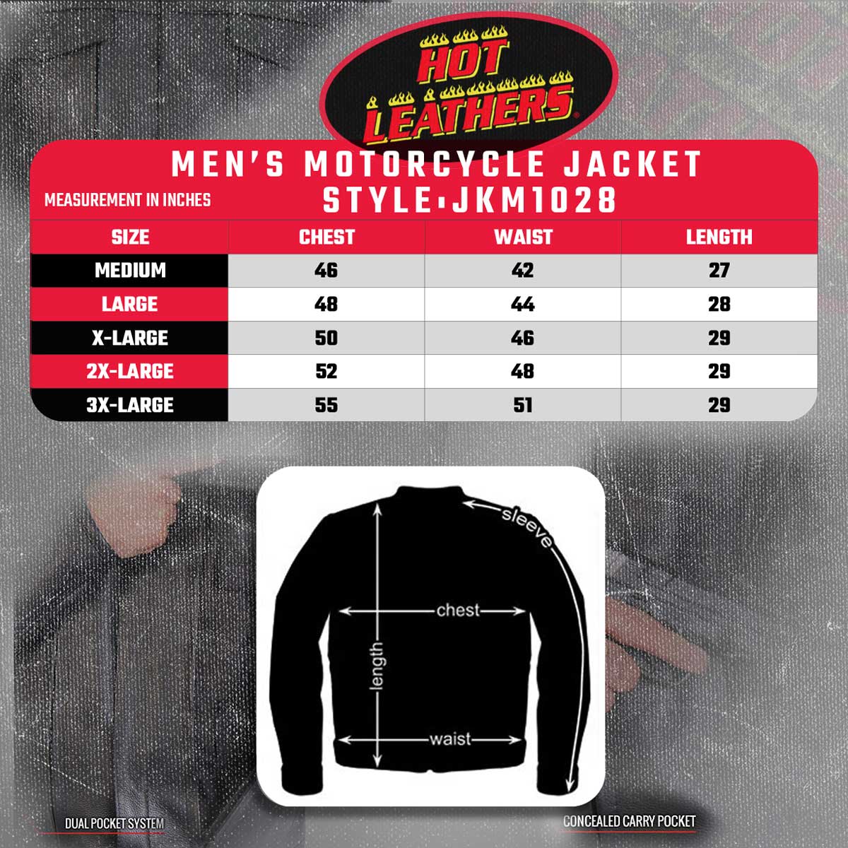 Hot Leathers Men's Lockstep Leather Motorcycle Jacket - JKM1028