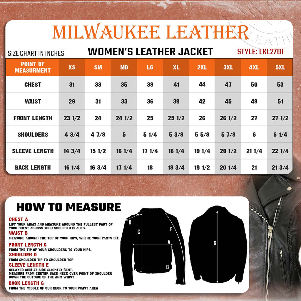 Milwaukee Leather LKL27001 Women's Classic Braided Premium Black Leather Fitted Motorcycle Riders Biker Jacket