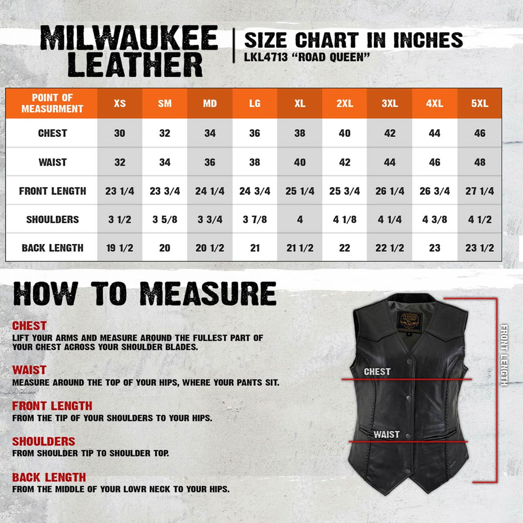Milwaukee Leather Women's Road Queen Black Braided Buffalo Leather Motorcycle Vest - LKL4713