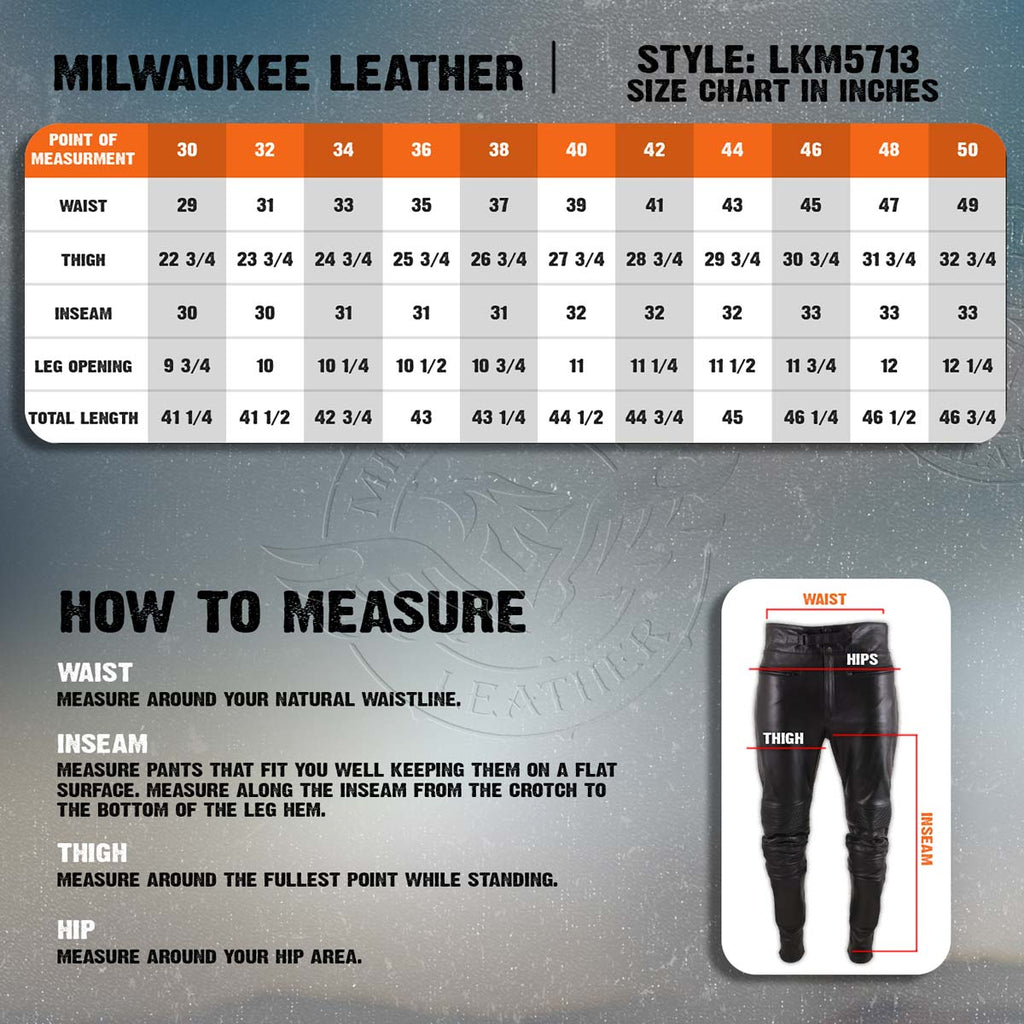 Milwaukee Leather LKM5713 Men's Premium Black Cowhide Leather Racing Pants w/ CE Armor Knee Protection