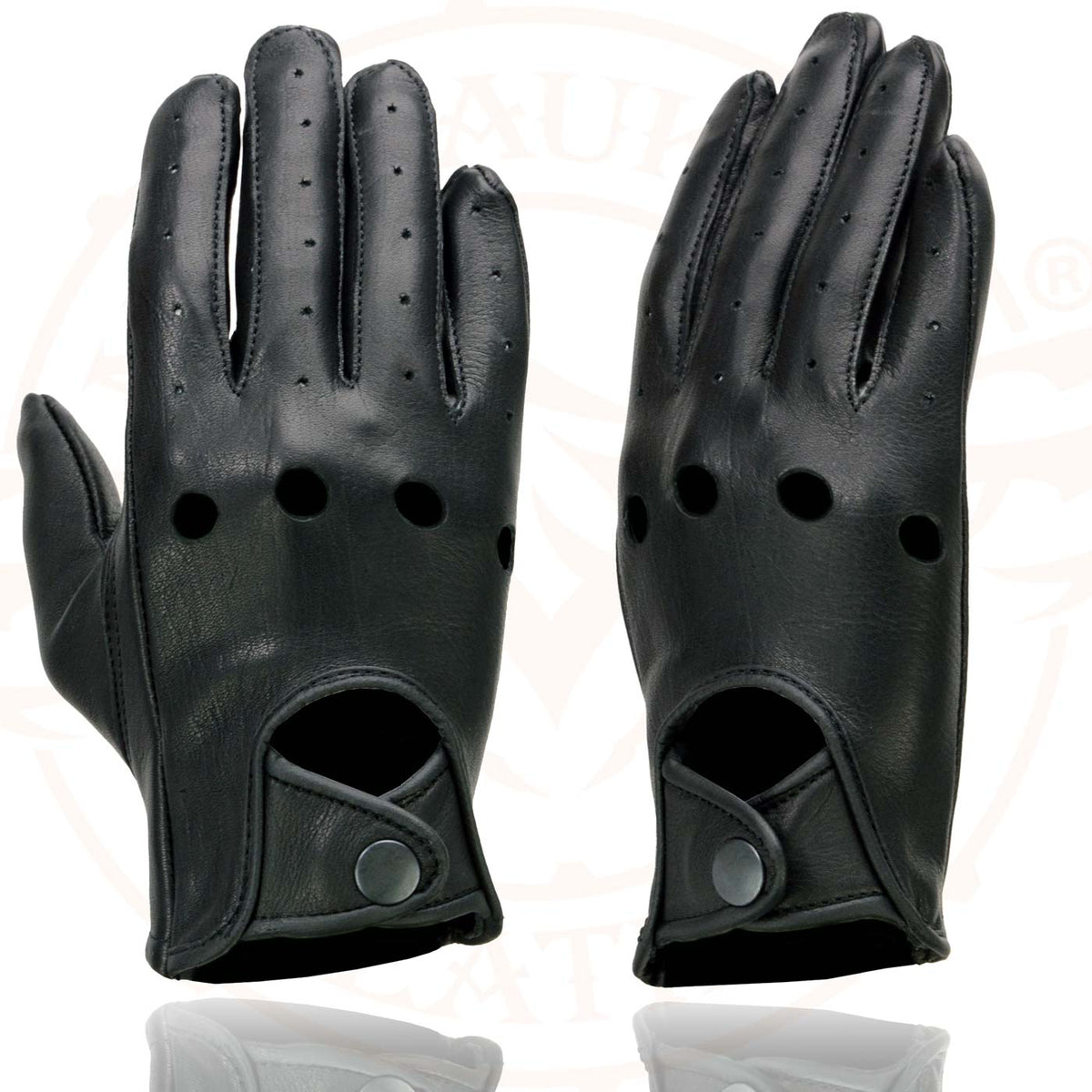 Milwaukee Leather MG7720 Women's Black Perforated Deer Skin Leather Motorcycle Gloves w/ Breathable Open Knuckle