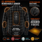 Milwaukee Leather MPM1623 Men's Black CE Armored Long Sleeve Biker Shirt Jacket Reinforced w/ Aramid Fibers
