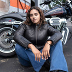 MMCC Women's Rebel Black Leather Motorcycle Jacket - MMC20002