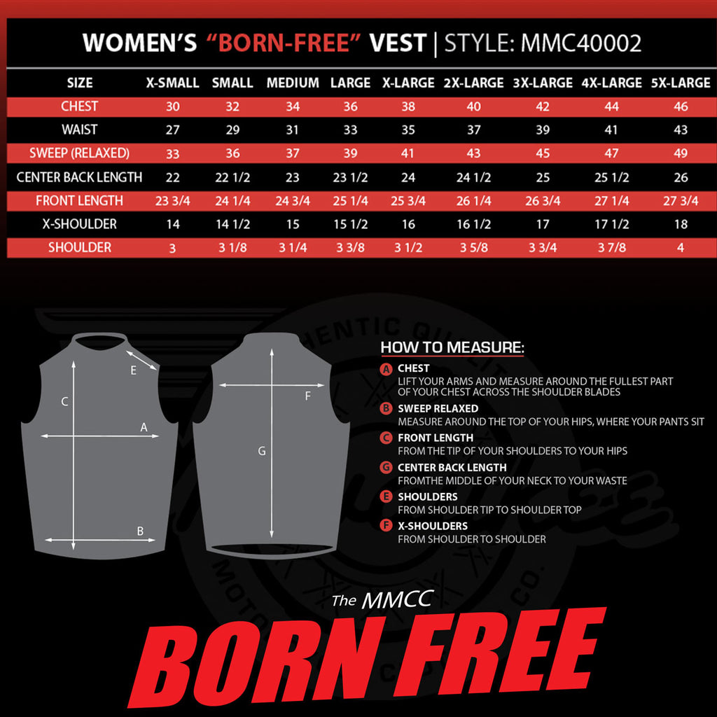 MMCC Women's Born Free Black Leather Motorcycle Vest - MMC40002