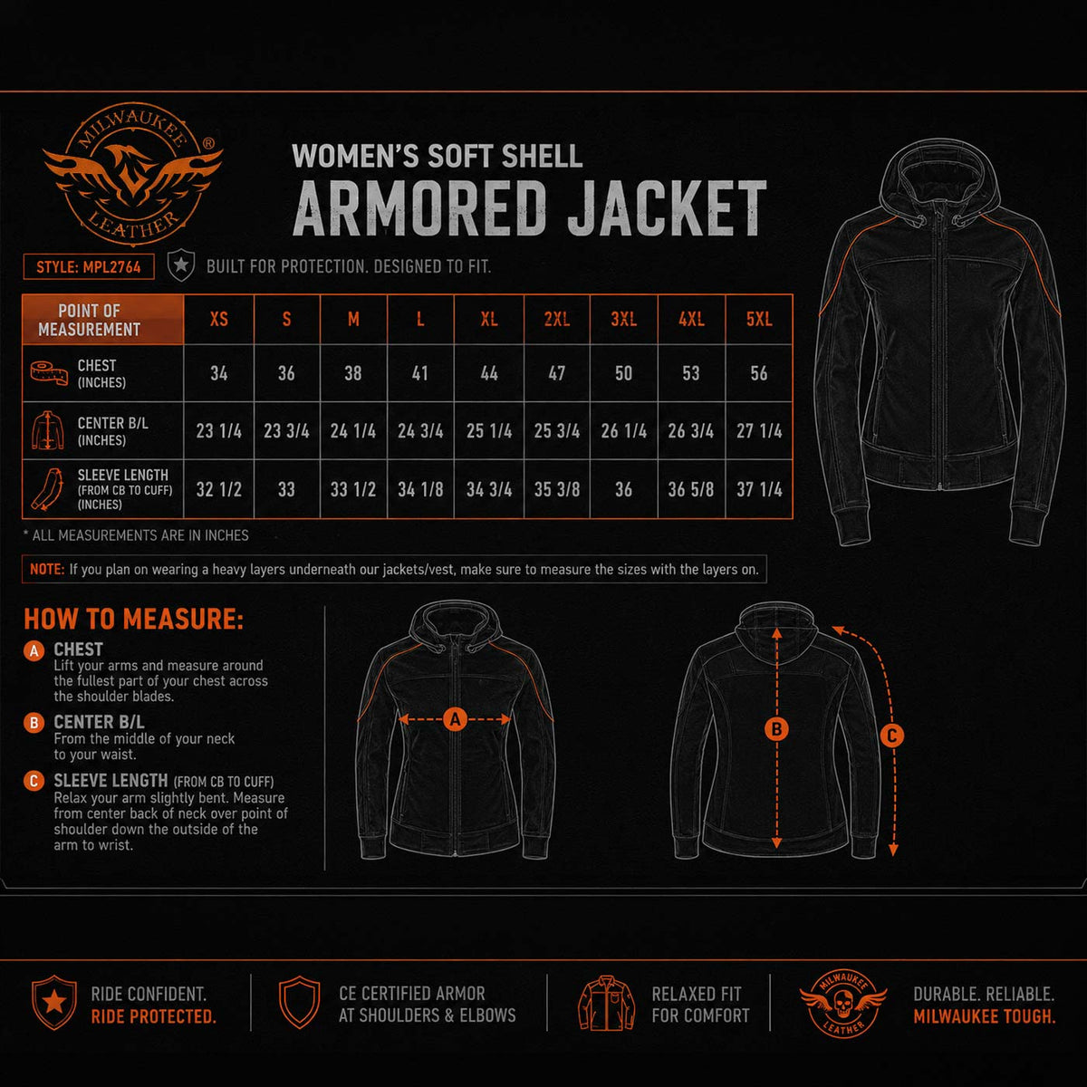 Milwaukee Leather MPL2764 Women's Black Soft Shell Armored Motorcycle Racing Style Jacket with Hoodie