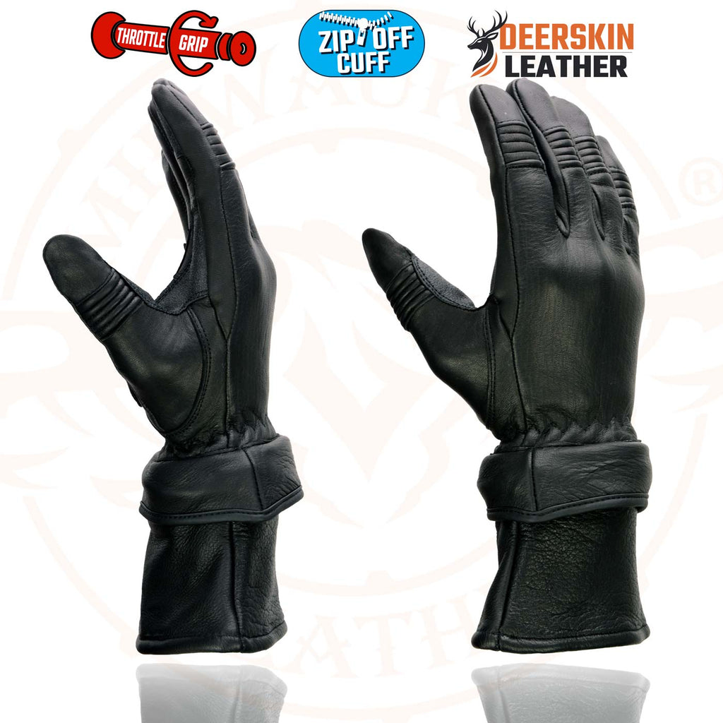 Milwaukee Leather SH870 Women's USA Deerskin Black Leather Gauntlet Winter Gloves w/ Gel Palm