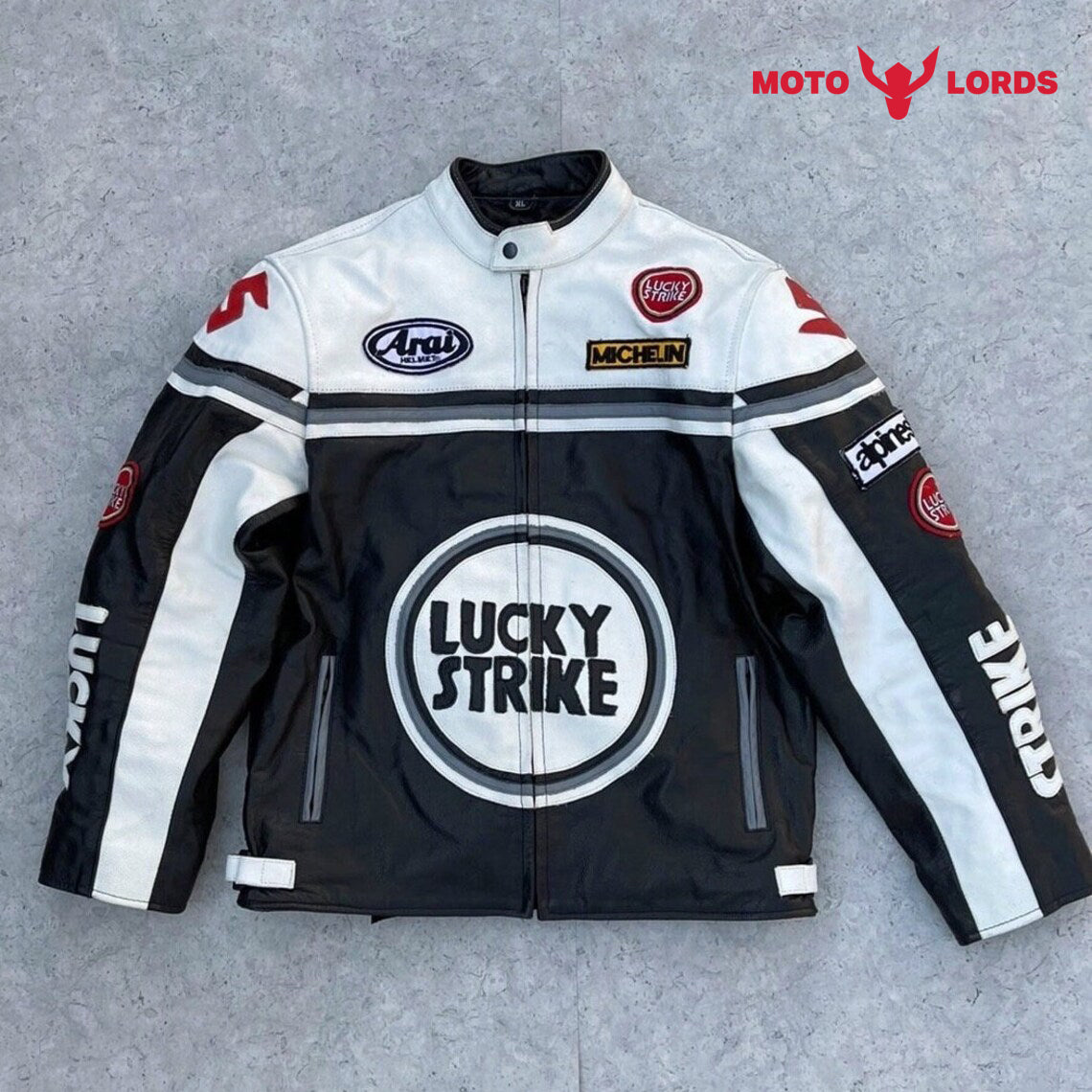 Plus Size Lucky Strike White Leather Jacket Unisex
