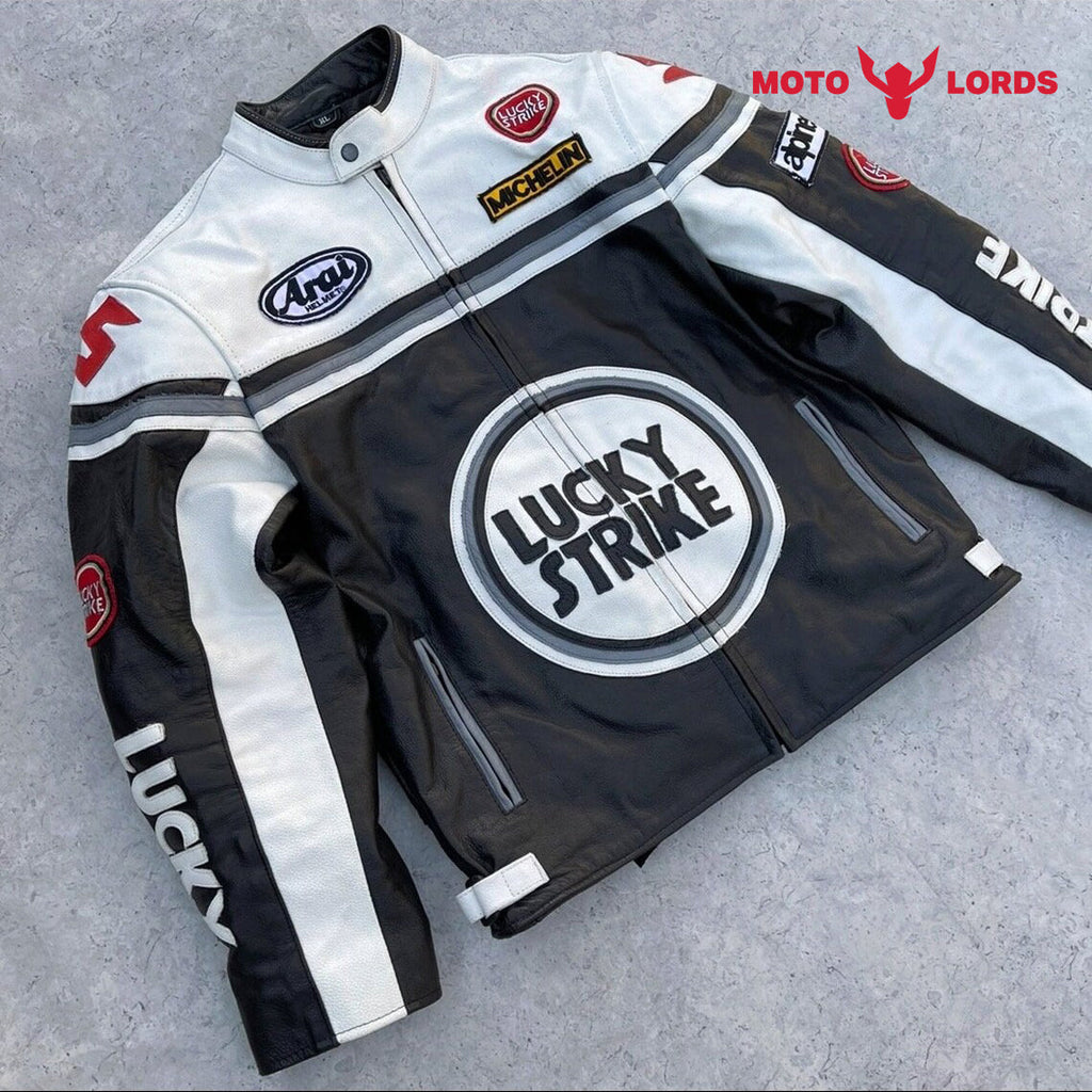 Plus Size Lucky Strike White Leather Jacket Unisex