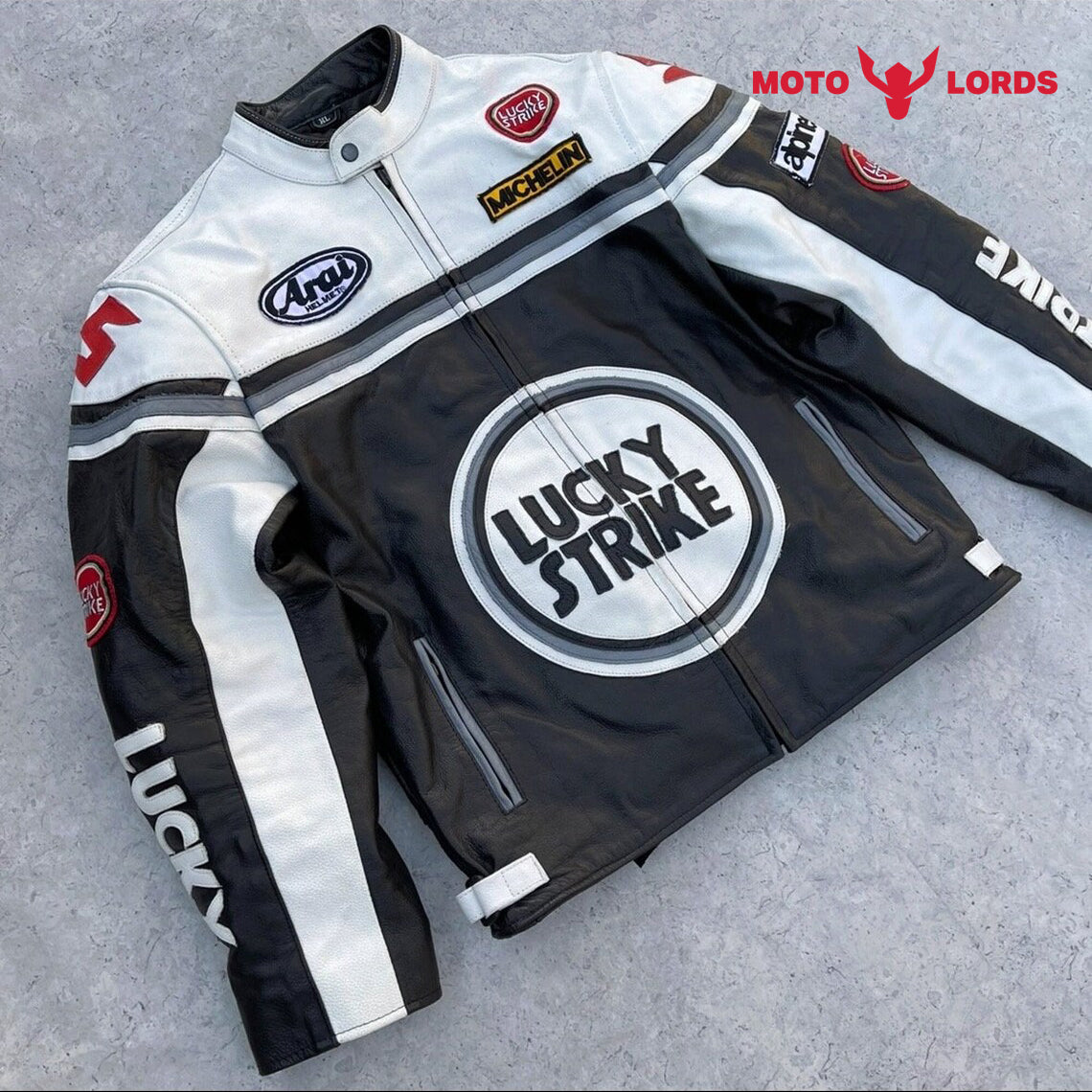 Plus Size Lucky Strike White Leather Jacket Unisex