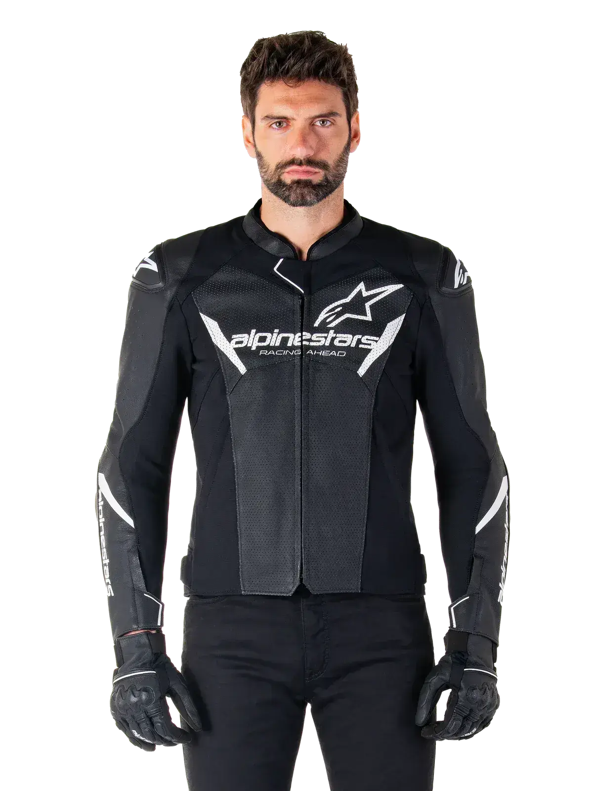 Alpinestars Faster V3 Airflow Leather Jacket - White/Red/Black