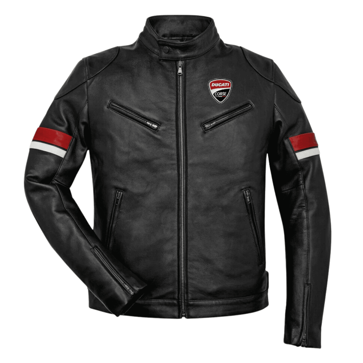 Ducati Urban Stripes Black Leather Motorcycle Jacket