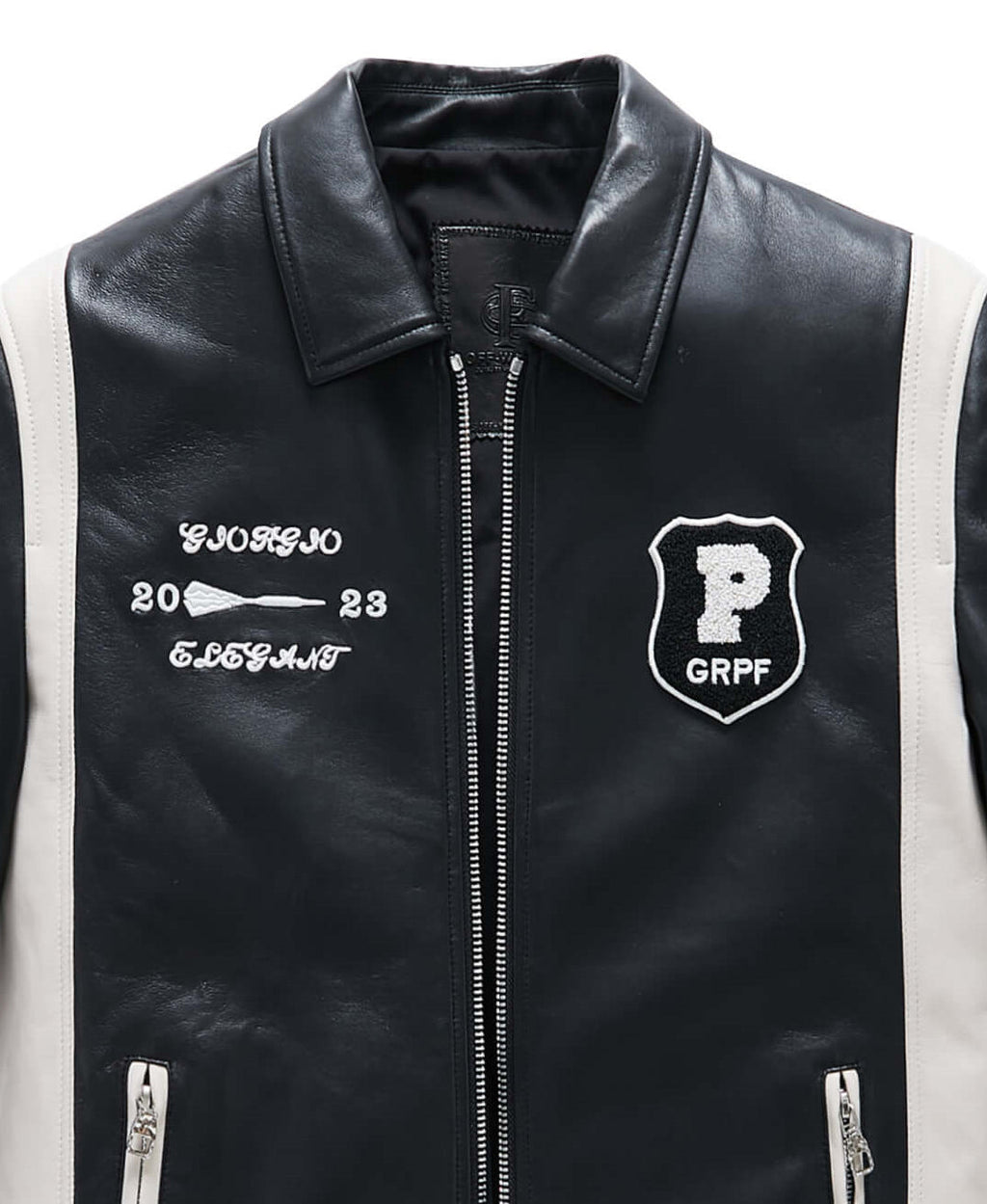 Black Zippered Leather Bomber Varsity Trucker Jacket