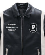 Black Zippered Leather Bomber Varsity Trucker Jacket