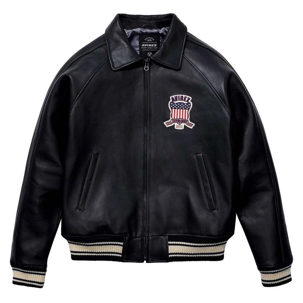 Avirex Iconic Black Leather Bomber Jacket