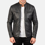 New Men Black Motorbike Racing Moto Leather Biker Jacket