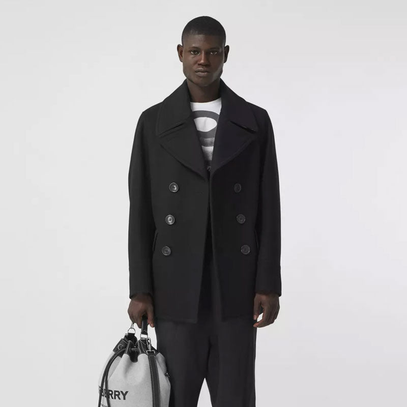 Men’s Black Fleece Peacoat – Stylish & Warm Winter Coat