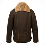 Men Sheepskin Aviator B3 Flight Bomber Fur Collar Brown Shearling Leather Jacket