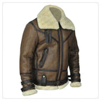 New Men Aviator Airforce B3 Bomber Fur Brown Shearling Leather Jacket