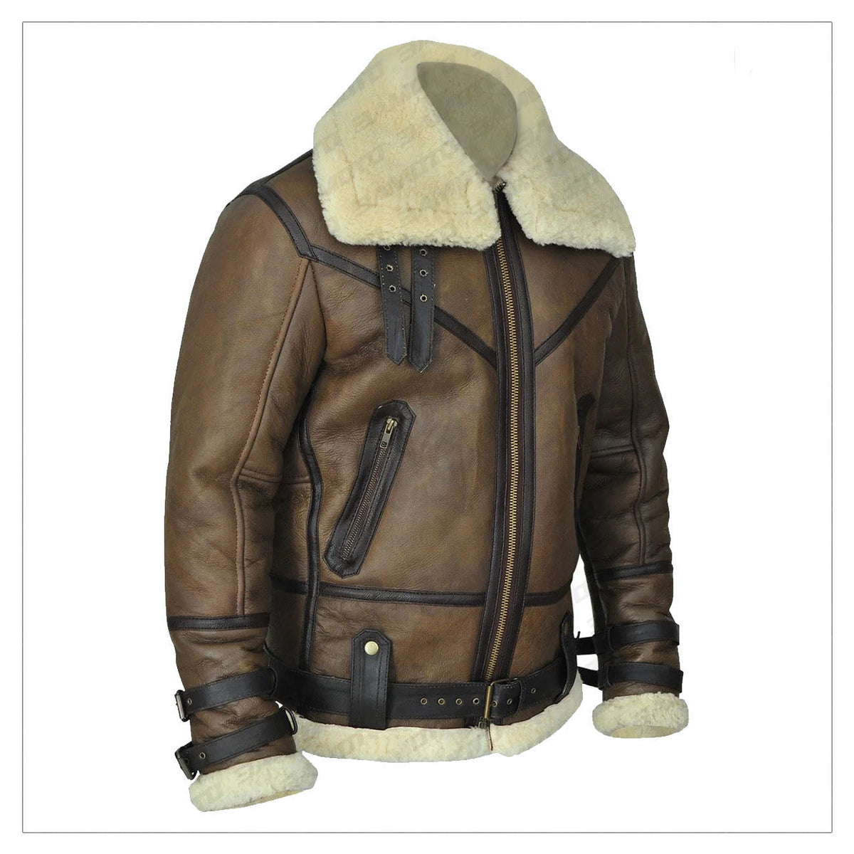 New Men Aviator Airforce B3 Bomber Fur Brown Shearling Leather Jacket