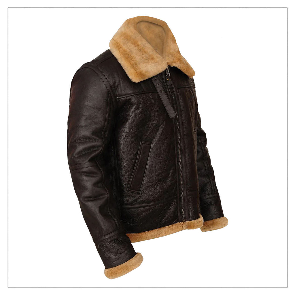 Men Aviator Flying Bomber Airforce RAF Brown Shearling Leather Jacket