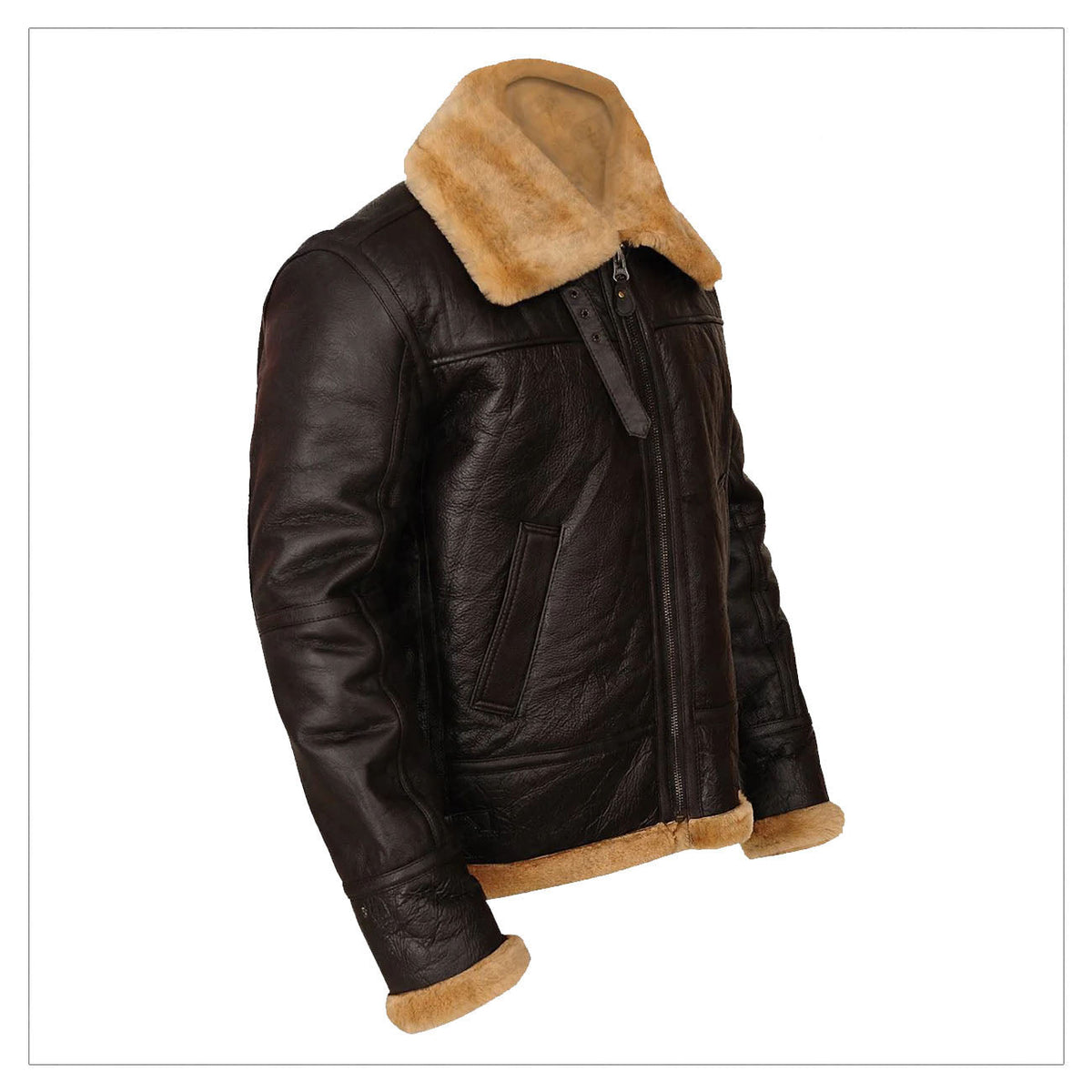 Men Aviator Flying Bomber Airforce RAF Brown Shearling Leather Jacket