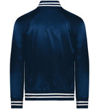 Navy Luxe Satin Varsity Jacket