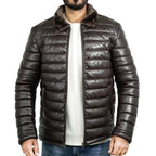 Lamb Skin Leather Puffer Jacket | Dark Brown Premium jacket
