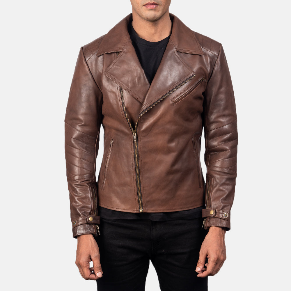 New Raiden Brown Motorcycle Racing Moto Men Biker Leather Jacket