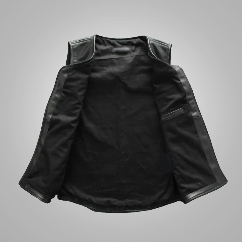 Mens Black Sheepskin Waistcoat Cowboy Genuine Leather Vest
