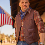 Brown Men Buffalo Leather Waistcoat Multi Pocket Style Vest