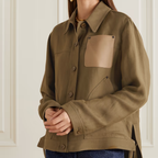 Women's Army Green Solid Cloth Button Leather Shirt