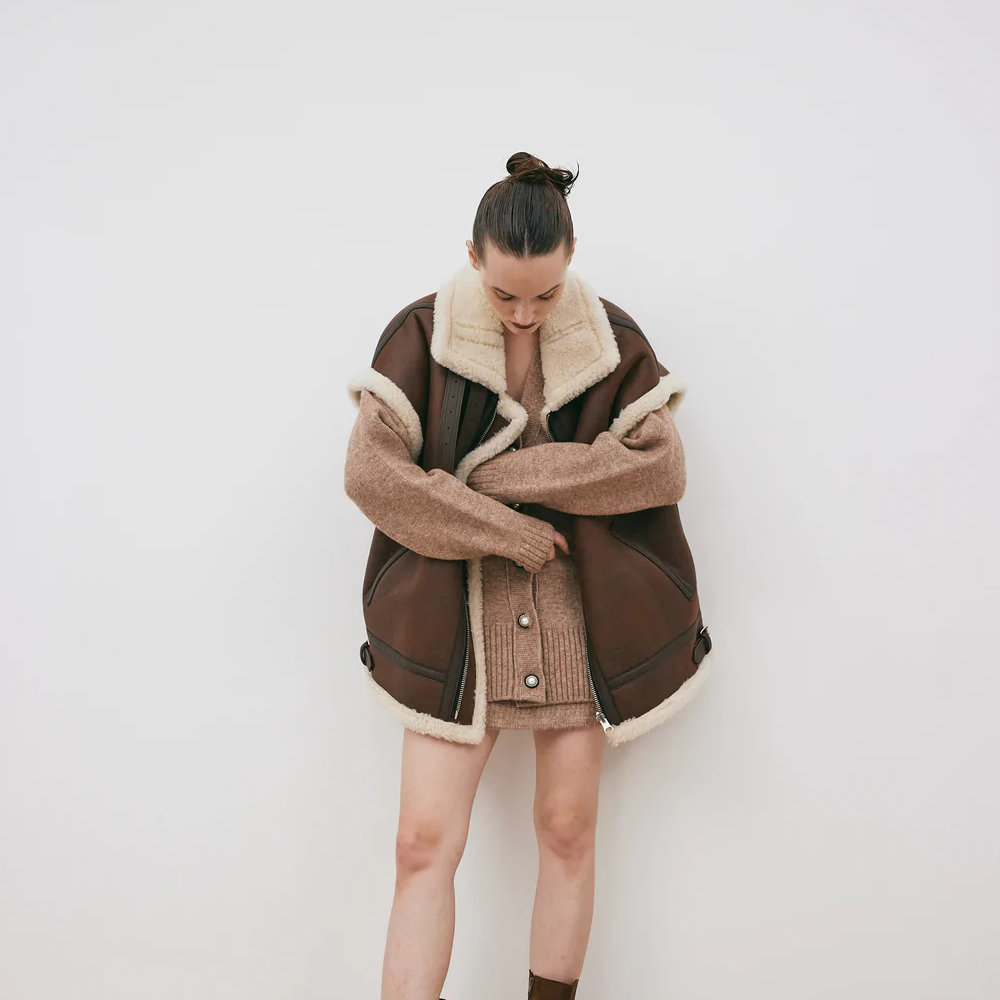 Chocolate Brown Women Aviator Sheepskin Leather Vest