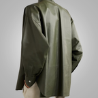 Women's Green Soft Smart Collar Leather Shirt