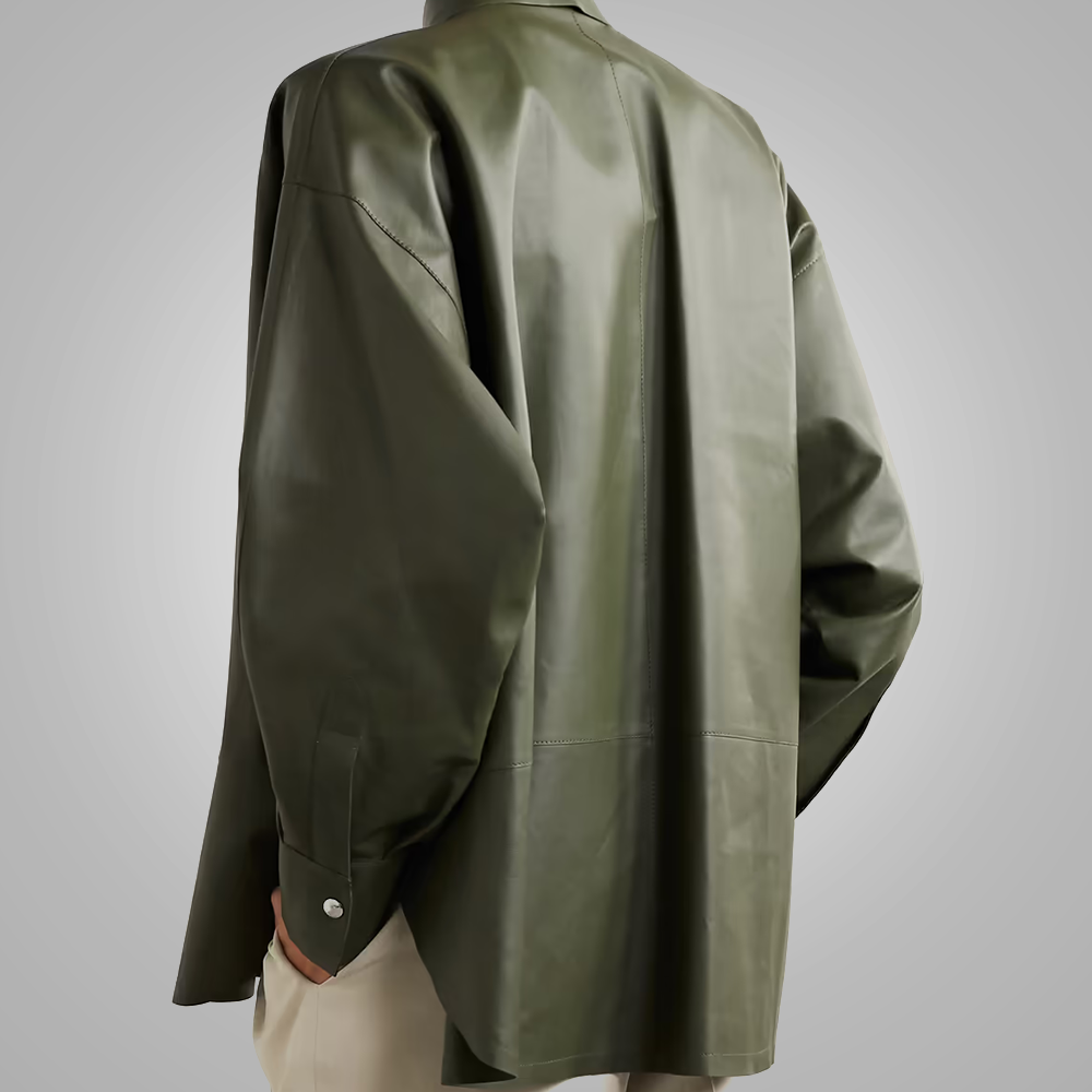 Women's Green Soft Smart Collar Leather Shirt