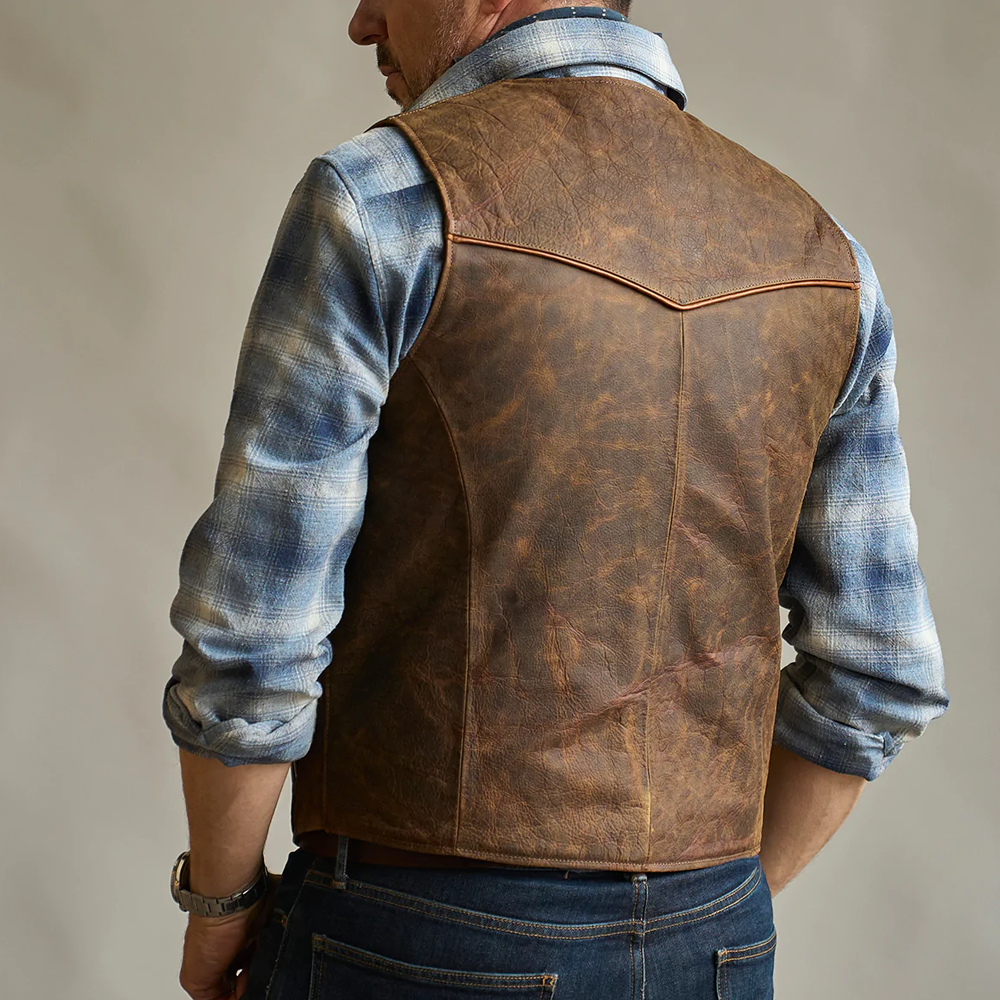 Men's Brown Sheepskin Western Waistcoat Light Weight Leather Cowboy Vest