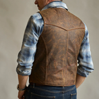 Men's Brown Sheepskin Western Waistcoat Light Weight Leather Cowboy Vest