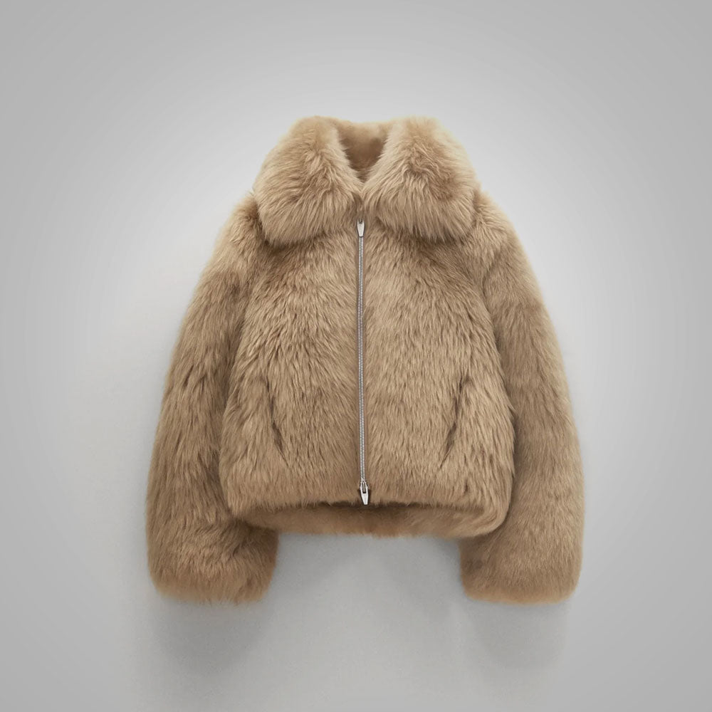Womens Brown Winter Shearling Leather Jacket