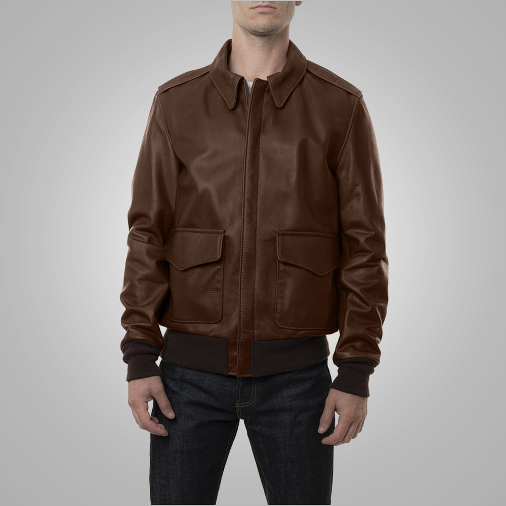 Brown Men's Lambskin A-2 Flight Leather Jacket